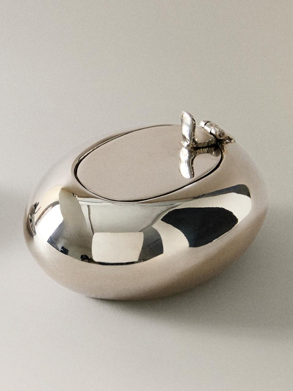 Polished Silver Decorative Lidded Accent Bowl